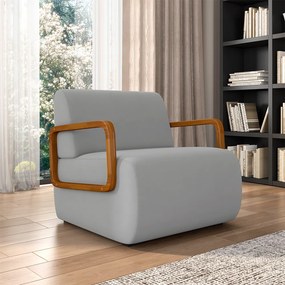 Poltrona Decorativa Sala de Estar Odessa Braços em Madeira Veludo Cinza Claro G33 - Gran Belo