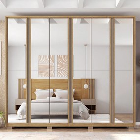 Guarda Roupa Orbit Casal com 6 Portas de Bater com Espelhos  e 4 Gavetas  MDP Buriti/Fendi G11 - Gran Belo