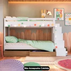 Beliche Infantil Com Escada e 4 Gavetas Infix C06 Branco/Aveiro - Mpoz