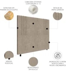 Cabeceira Cama Box Queen 160cm Estofada Rama Boucle Capuccino Z04 - Mp