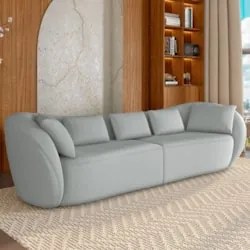 Sofá 3 Lugares 272cm Orgânico Pé Madeira Yume Bouclê Cinza Z55 - Mpoze