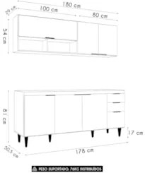 Armário de Cozinha CP01 Para Pia 180cm Pérola Z34 Preto     - Mpozenat