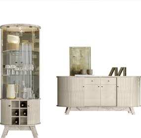 Conjunto Buffet com Cristaleira Pitt/Deker Iluminação Led Gavetas MDP Calacata/OffWhite G97 - Gran Belo