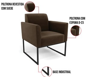 Kit 2 Poltronas Base Industrial Preto Marisa Suede - Marrom