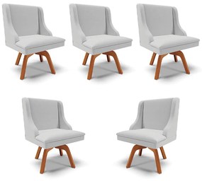 Kit 5 Cadeiras Decorativas Sala de Jantar Base Giratória de Madeira Firenze Linho Cinza/Natural G19 - Gran Belo
