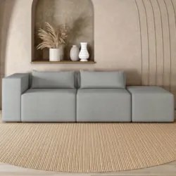 Sofá 5 Lugares 363cm Com Puff Direito Fay Linho Cinza Z55 - Mpozenato