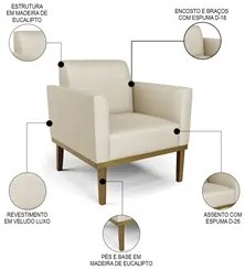 Sofá Namoradeira e 1 Poltrona Base Madeira Castanho Maressa Veludo Lux