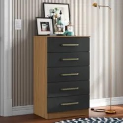 Cômoda Quarto Solteiro 61cm 5 Gavetas Velma Atacama/Grafite A15 - Mpoz
