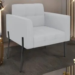 Poltrona Para Sala Pés Metálicos Preto Ana Linho Cinza - Ibiza