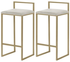Kit 2 Banquetas Decorativa Jasmine Base Gold Suede Bege G41 - Gran Belo
