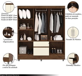 Guarda Roupa Casal Abruzzo 6 Portas de Bater 2 Gavetas com Cabideiro Nogueira/OffWhite G98 - Gran Belo