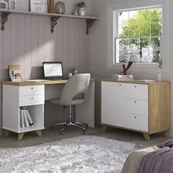Mesa Escrivaninha 135cm Elai e Balcão 1 Porta 3 Gavetas Merano A06 Olm