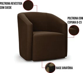 Poltrona Decorativa Base Giratória Stella Max Suede Marrom D03 - D'Rossi