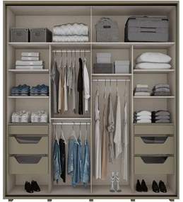 Guarda Roupa Roupeiro 2 Portas com Espelho 6 Gavetas Duna
