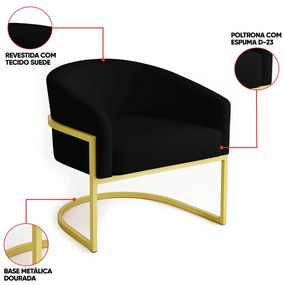 Poltrona Sala Decorativa Industrial Dourada Arielle Veludo D03 - D'Rossi - Preto