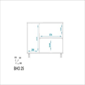 Armário Aparador Buffet 3 Portas e Rodinhas Bho25 - Branco Preto