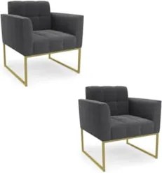 Poltrona Sala Base Industrial Dourado Kit 2 Ana Bouclé Grafite - Ibiza