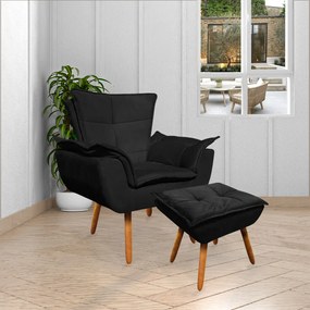 Puff Decorativo Pés Palito Charger Suede Preto G19 - Gran Belo