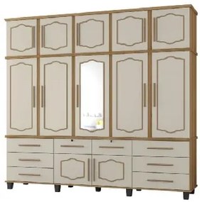 Guarda Roupa Triplex Diamante Com Espelho Nature/Off White - J&amp;A Móveis