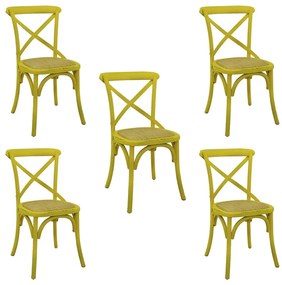 Kit 5 Cadeiras Decorativas Sala De Jantar Cozinha Danna Rattan Natural Amarela G56 - Gran Belo