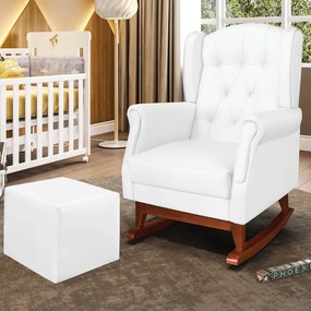 Poltrona de Amamentação Balanço Madeira e Puff Elyra Sintético P02 - D'Rossi - Branco