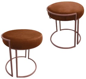 Puff Redondo Base Industrial Cobre Kit 2 Love Suede - Terra