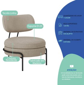 Poltrona Decorativa Luxo Moderna Sala de Estar Recepção Mimo Linho