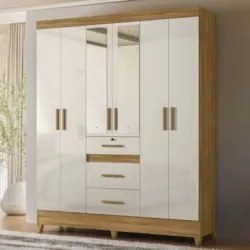Guarda Roupa Casal 165cm Com Espelho Tati Freijó/Off Z17     - Mpozena