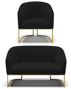 Sofá Namoradeira e Poltrona Base Industrial Dourado Stella Linho D03 - D'Rossi - A79 Preto