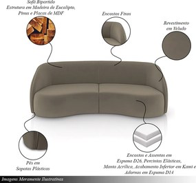 Sofá Decorativo Sala de Estar Bipartido 318cm Clarke Veludo Castor G45 - Gran Belo