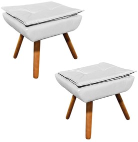Puff Banqueta Decorativo Pé Palito Kit 2 Opala Corino D03 - D'Rossi - Branco