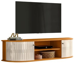 Rack TV 60 Pol 136cm Bancada Suspenso Ripado Norezi Cinamomo/Off White M20 - D'Rossi