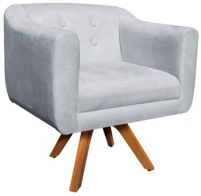 Poltrona Giratória Julia Suede Base Madeira MM30 D'Rossi - Cinza
