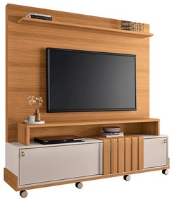 Home Painel Decorativo Bolt TV até 65 Pol Portas Deslizantes Pés Rodízio Cinamomo/Off White G26 - Gran Belo