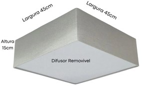 Plafon Quadrado Md-3051 Cúpula em Tecido 15/45x45cm Rústico Cinza - Bivolt