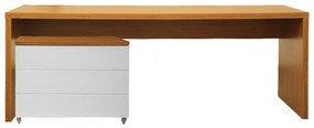 Conjunto Office - Bancada Contemporânea Louro Freijó 1,36m + Gaveteiro Contemporâneo Freijó e Branco 85cm - Conjunto Office - Bancada Contemporânea Louro Freijó 1,36m + Módulo Contemporâneo Freijó e Branco 85cm
