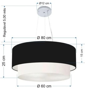Lustre Pendente Duplo Cilíndrico Vivare Md-4073 Cúpula em Tecido 80x60cm - Bivolt