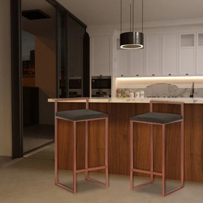 Kit 2 Banquetas Decorativa Jasmine Base Bronze Suede Marrom G41 - Gran Belo