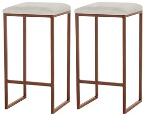 Kit 2 Banqueta Decorativa Billie Base Bronze Suede Bege G41 - Gran Belo