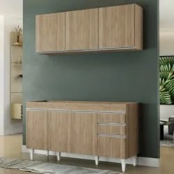 Armário Cozinha e Balcão Para Pia 150cm Marrocos Castanho   - Lumil