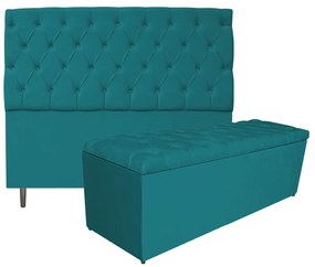 Kit Cabeceira e Calçadeira Liverpool 195 cm King Size Suede Azul Turquesa - ADJ Decor