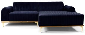 Sofá 3 Lugares Lisboa D07 com Chaise Direita 230cm Veludo Marinho - D'Rossi