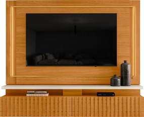 Painel TV 75 Pol 216cm Bancada Suspensa Ripado Lurian Cinamomo/Off White M20 - D'Rossi