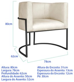 Poltrona Dália Luxo Moderna Estofada Design Sofisticado com Base de Ferro Preto Corano