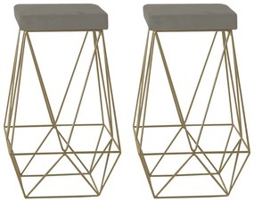 Kit 2 Banqueta Decorativa Kathy Base Gold Veludo Cinza G41 - Gran Belo