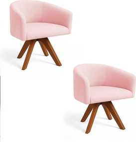 Poltrona Sala Base Giratória Madeira Kit 2 Arielle Suede D03 - D'Rossi - Rosa Bebê