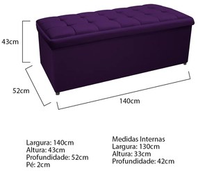 Calçadeira Copenhague 140 cm Casal Suede Roxo - ADJ Decor