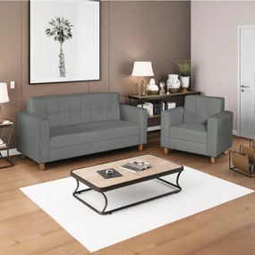Kit Sofá 2 Lugares e 2 Poltronas Denver Corano Cinza - ADJ Decor