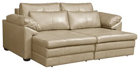 Sofá Decorativo Piece Bipartido Retrátil Sala de Estar 250cm Couro Bege G58 - Gran Belo