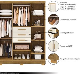 Guarda Roupa Casal Belga 6 Portas de Bater 3 Gavetas com Cabideiros Nature/OffWhite G98 - Gran Belo